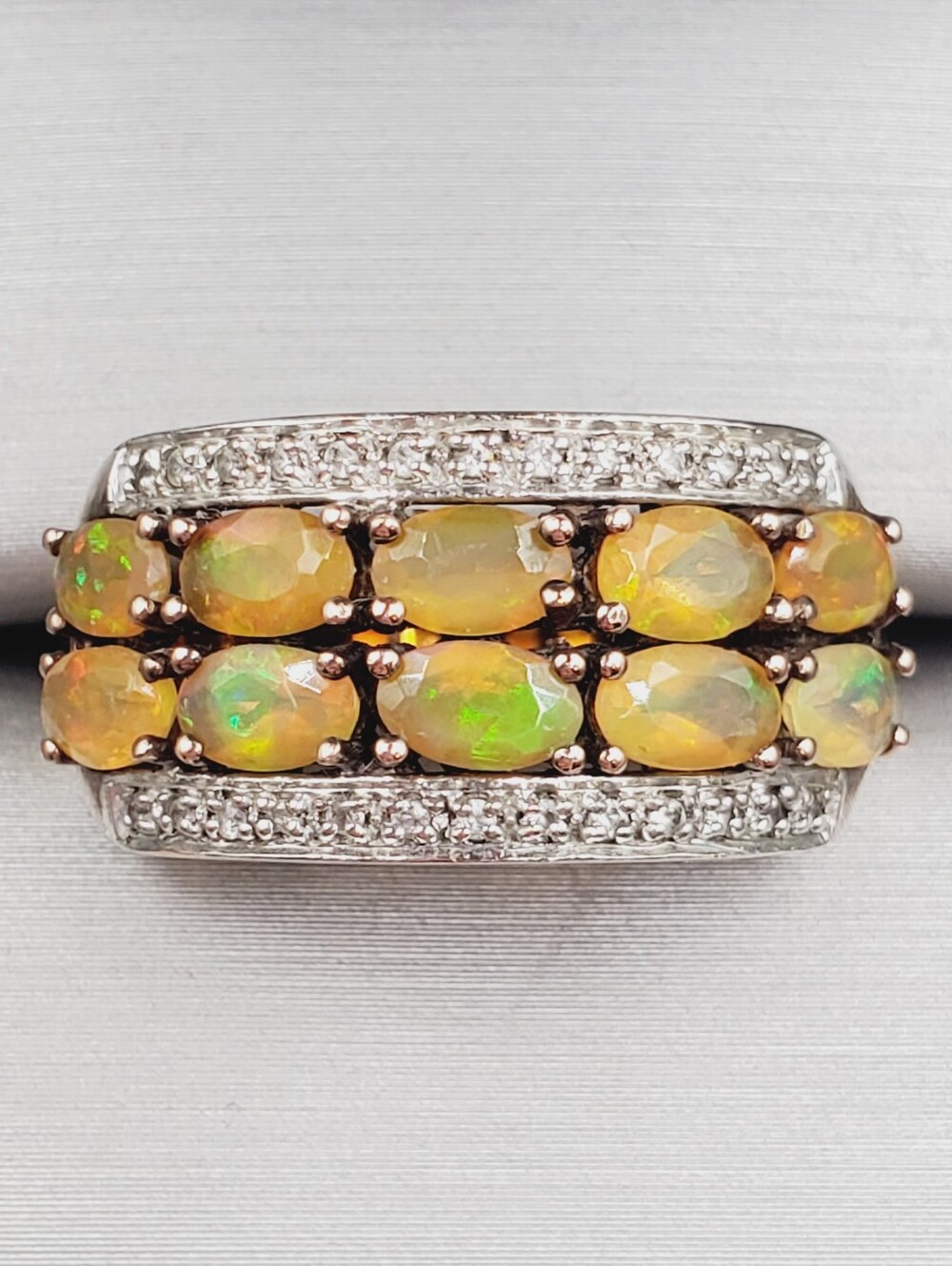 Opal Multi-row Band Ring - Yellow Gold - 925 Sterling Silver